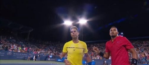 Nadal and Kyrgios in Cincinnati. [Image via YouTube/ATPWorld Tour]