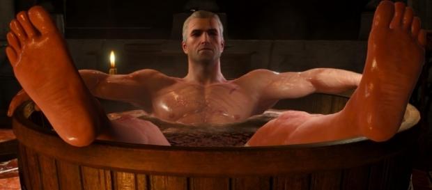 The Witcher 3: Geralt of Rivia in a bathtub | Kami Shepard/YouTube The Witcher 3: Geralt of Rivia in a bathtub | Kami Shepard/YouTube