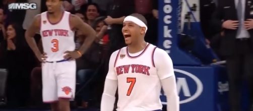 Carmelo Anthony after hitting a three point shot. [Image via Real GD's Latest Highlights/ YouTube]