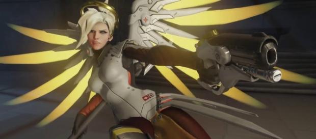 'Overwatch' hero Mercy has become a literally battle angel. (image source: YouTube/Konshu) 'Overwatch' hero Mercy has become a literally battle angel. (image source: YouTube/Konshu)