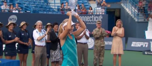 Daria Gavrilova celebrating 2017 New Haven title/ Photo: screenshot via WTA official channel on YouTube