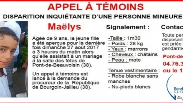 Maëlys, 9 ans, est portée disparue depuis le 27 août 2017 à Pont-de-Beauvoisin, en Isère.