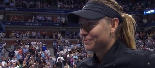 Maria Sharapova celebrating her win over Simona Halep at 2017 US Open/ Photo: screenshot via Tennis HD channel on YouTube