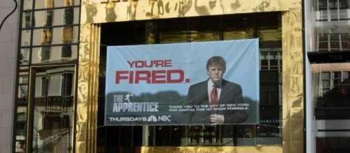 The Apprentice banner on Trump Tower, when 'You're fired.' meant something, 2005. / [Image by Wookie via Flickr, CC BY 2.0]