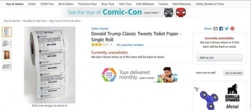 Photo "Donald Trump Classic Tweets Toilet Paper" screen capture from Amazon website