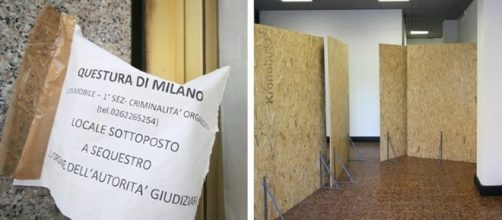 Il negozio abbandonato alla periferia sud di Milano, ora sequestrato, dove la modella era stata tenuta in ostaggio. Foto: skytg24.