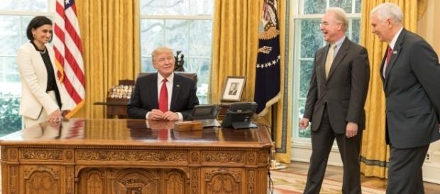 Seema Verma, Donald Trump, Tom Price and Mike Pence in the Oval Office, March 2017 by Shealah Craighead via Wikimedia Commons Seema Verma, Donald Trump, Tom Price and Mike Pence in the Oval Office, March 2017 by Shealah Craighead via Wikimedia Commons