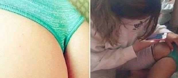 Garota coloca uma calcinha no 'joelho' e envia para outra pessoa (Foto: Reprodução) Garota coloca uma calcinha no 'joelho' e envia para outra pessoa (Foto: Reprodução)