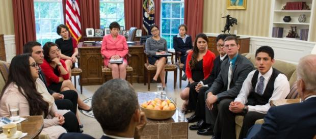 President Barack Obama and VP Biden meet with DREAMers in the Oval office, May 21, 2013. (White House) President Barack Obama and VP Biden meet with DREAMers in the Oval office, May 21, 2013. (White House)