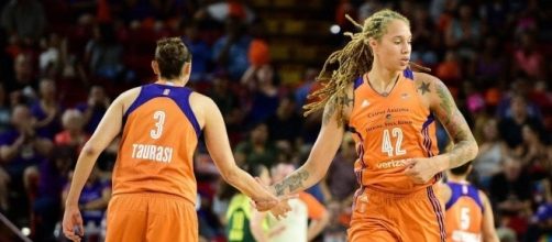 Diana Taurasi and Brittney Griner will go for the road upset against Connecticut in Sunday's WNBA playoff game. [Image via WNBA/YouTube]