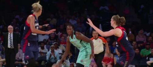 The Washington Mystics upset the No. 3 seed New York Liberty on the road on Sunday in the WNBA Playoffs. [Image via WNBA/YouTube]