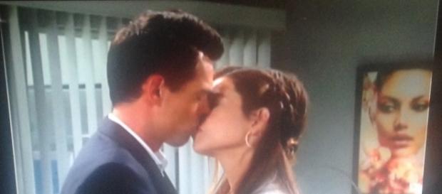Billy and Victoria kiss. Cheryl E Preston CBS television screenshot. Billy and Victoria kiss. Cheryl E Preston CBS television screenshot.