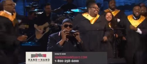 Stevie Wonder performing his song "Lean on me" during the hour long event. Credit - Youtube | MTV
