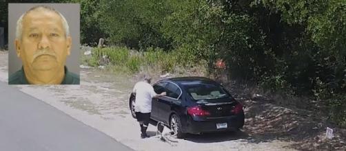 A man was caught on video dumping a dog on a southern Dallas road [Image: YouTube/New York Post]
