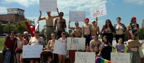 Free the Nipple-Springfield poses prior to a recent protest in this photo provided via the organization's Facebook page.