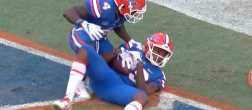 Tyrie Cleveland caught a last second Hail Mary pass to win the game for the Florida Gators on Saturday. [Image via Florida Gators/YouTube]