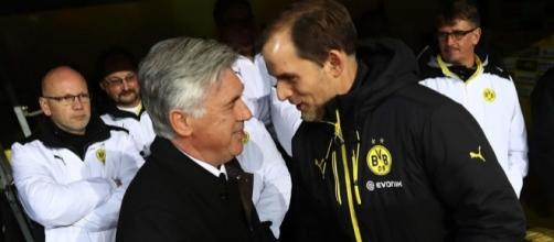 Après le Borussia Dortmund, Thomas Tuchel (serrant la main d'Ancelotti) coachera une autre grande équipe de Bundesliga