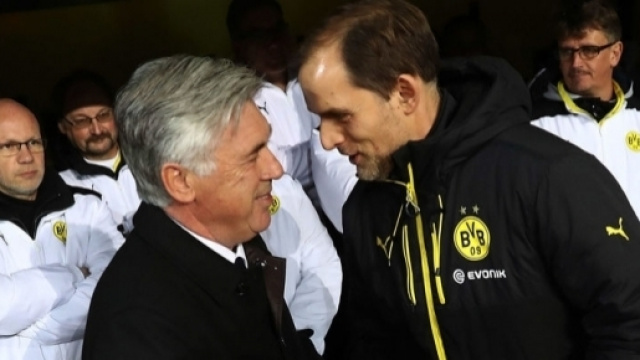 Après le Borussia Dortmund, Thomas Tuchel (serrant la main d'Ancelotti) coachera une autre grande équipe de Bundesliga