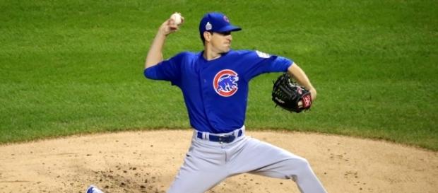 Kyle Hendricks pitching in the 2016 World Series - Wikimedia Commons Kyle Hendricks pitching in the 2016 World Series - Wikimedia Commons