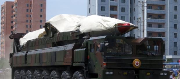 North Korean army in a public display of a ballistic missile. Source; commons.wikimedia.org North Korean army in a public display of a ballistic missile. Source; commons.wikimedia.org