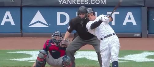 The Yankees' Aaron Judge connected on a Bartolo Colon pitch in the third inning to hit his 45th home run of the season. [Image via MLB/YouTube]