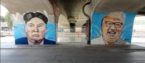 Two dictators super-imposed https://commons.wikimedia.org/wiki/File:Wien_-_Donald-Trump-_und_Kim-Jong-un-Graffiti_von_Lush_Sux.JPG