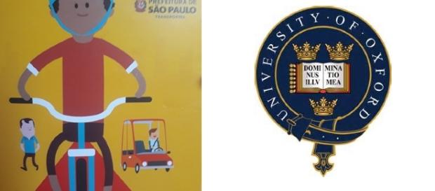 Ciclista e brasão da Universidade de Oxford. Ciclista e brasão da Universidade de Oxford.