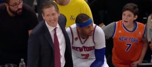 Knicks head coach Jeff Hornacek and Carmelo Anthony Youtube screen grab - Knicks