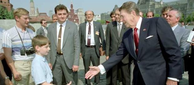 President Reagan greets a young boy while touring Red Square by Fed Govt/Wikimedia Commons President Reagan greets a young boy while touring Red Square by Fed Govt/Wikimedia Commons