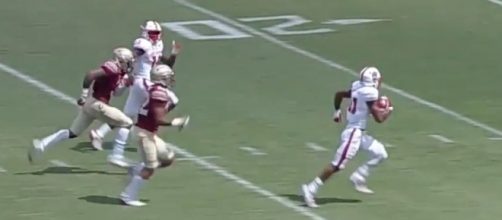 NC State scored multiple touchdowns in a seven-point upset over Florida State on Saturday. [Image via ACC Digital Network/YouTube]