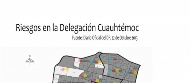 Riesgos observados en la Delegación Cuauhtémoc (Gráfico: Oscar Patiño). Riesgos observados en la Delegación Cuauhtémoc (Gráfico: Oscar Patiño).