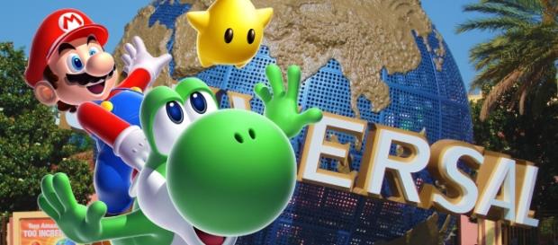 Logomarca da Universal Studios com Mario & Yoshi mais a estrela do jogo Logomarca da Universal Studios com Mario & Yoshi mais a estrela do jogo