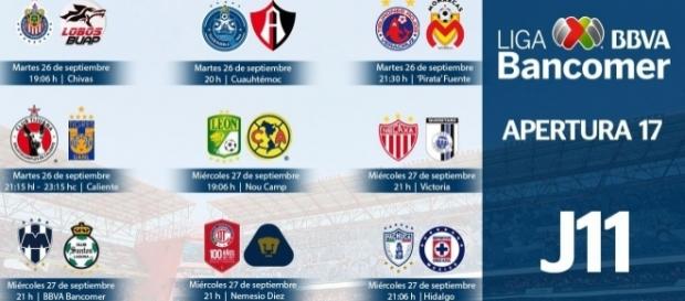 Horarios para la jornada 11 del futbol mexicano, luego de los sismos (Imagen tomada de la página de la FEMEXFUT) Horarios para la jornada 11 del futbol mexicano, luego de los sismos (Imagen tomada de la página de la FEMEXFUT)