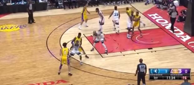LA Lakers rookie Lonzo Ball has his NBA preseason debut on Sept. 30. - Youtube screen capture / ESPN LA Lakers rookie Lonzo Ball has his NBA preseason debut on Sept. 30. - Youtube screen capture / ESPN