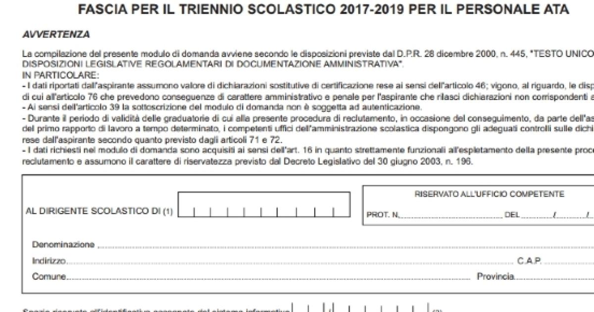 Domanda Ata, pubblicati i modelli dettagli compilazione