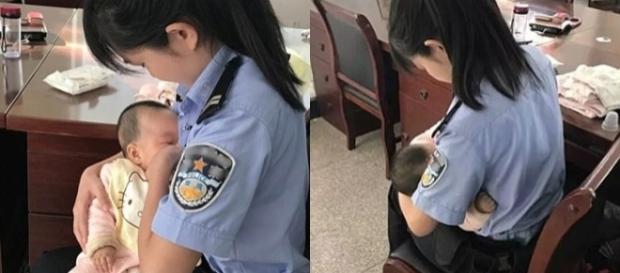 A policial amamentado o bebê foi registrado na China A policial amamentado o bebê foi registrado na China