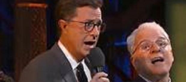 Stephen Colbert and Steve Martin get into lively banter and bluegrass on "The Late Show." Screencap The Late Show/YouTube Stephen Colbert and Steve Martin get into lively banter and bluegrass on "The Late Show." Screencap The Late Show/YouTube