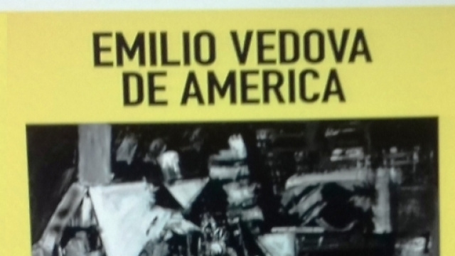 Manifesto della mostra "Emilio Vedova De America" ai Magazzini del Sale e allo Spazio Vedova