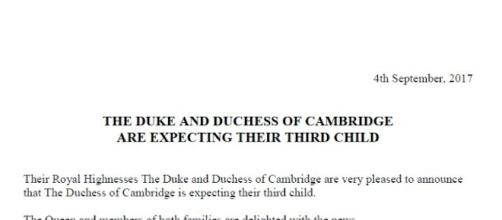 The Kensington Palace announced that Prince William and Kate is expecting their third child. Image Source: Kensington Palace/Twitter