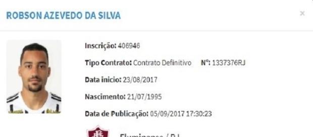 Robinho é oficialmente jogador do Fluminense (Foto: Site Oficial da CBF) Robinho é oficialmente jogador do Fluminense (Foto: Site Oficial da CBF)