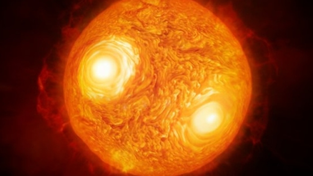 Questa ricostruzione artistica mostra la super gigante rossa Antares che si trova nella costellazione dello Scorpione