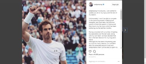 L'annuncio di Andy Murray sul suo profilo Instagram
