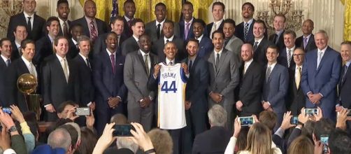 President Obama congratulated the Golden State Warriors, the 2015 NBA champions, at the White House - White House via Wikimedia Commons