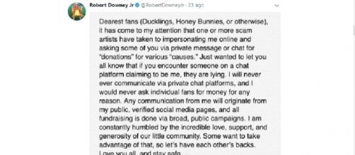 Robert Downey Junior: il suo appello su Twitter.