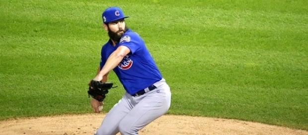 Jake Arrieta in 2016 World Series - Wikimedia Commons Jake Arrieta in 2016 World Series - Wikimedia Commons