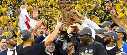 The Golden State Warriors celebrates after winning the 2017 NBA Finals (via YouTube - NBA)