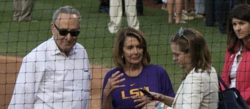 Congressional Baseball Game with Schumer (left) and Pelosi (center) / [Image by David via Flickr, CC BY 2.0]