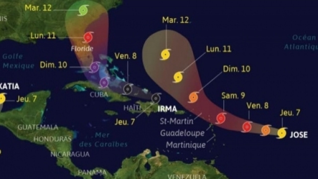 Trois ouragans s&eacute;vissent actuellement sur la c&ocirc;t&eacute; Altantique : Irma, Katia et Jos&eacute;.