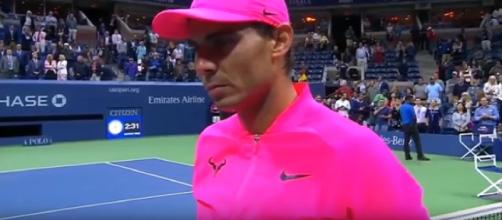 Nadal during the on-court interview after winning against del Potro/ Photo: screenshot via E Latifovich channel on YouTube