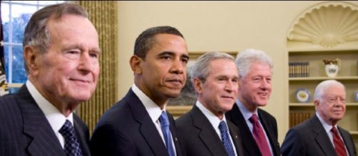 Former Presidents George W. Bush, Barack Obama, George H.W. Bush, Bill Clinton and Jimmy Carter. Photo: Joyce N. Boghosian/Public Domain